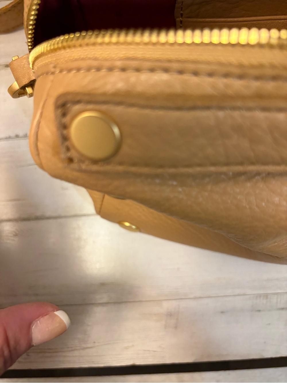 Hammitt Evan Small Crossbody-Toast Tan Leather Brushed Gold Rivets-Pristine - Picture 12 of 16